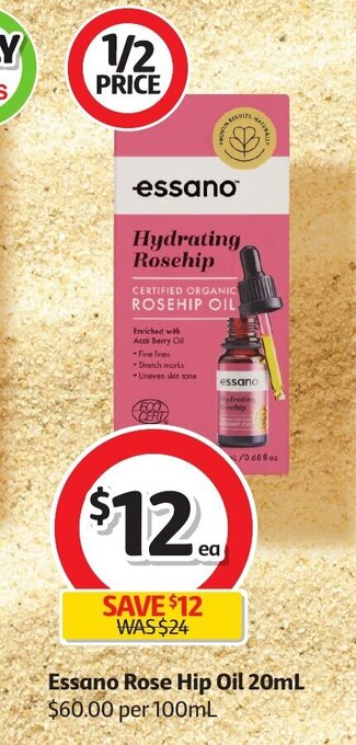 Coles Essano Rose Hip Oil 20ml offer
