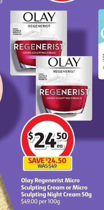 Coles Olay Regenerist Micro Sculpting Cream or Micro Sculpting Night Cream 50g offer