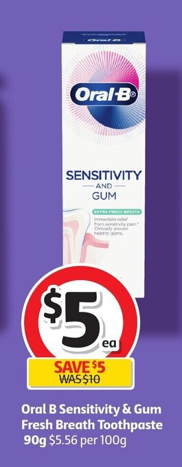 Coles Oral B Sensitivity & Gum Fresh Breath Toothpaste 90g offer