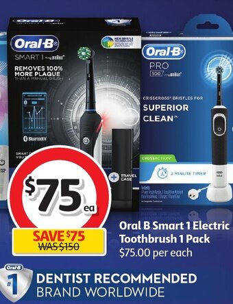 Coles Oral B Smart 1 Electric toothbrush 1 Pack offer