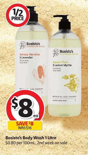 Coles Bosisto's Body Wash 1 Litre offer