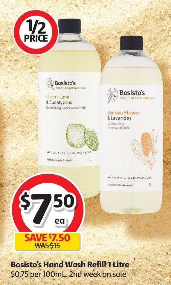 Bosisto's Hand Wash Refill 1 Litre offer at Coles