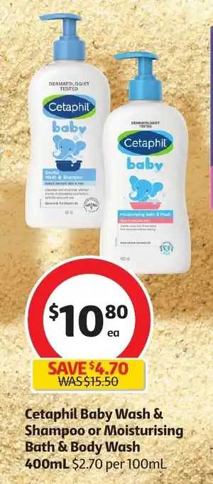 Coles Cetaphil Baby Wash & Shampoo or Moisturising Bath & Body Wash 400ml offer
