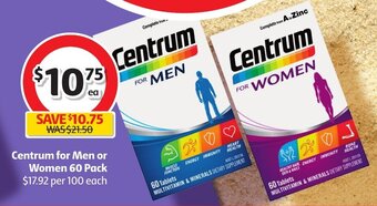 Coles Centrum for Men or Women 60 Pack offer