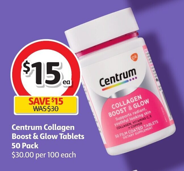 Centrum Collagen Boost & Glow Tablets 50 Pack offer at Coles