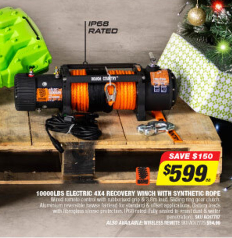 10000 Electric 4x4 Recovery Winch with Synthetic Rope offer at Autobarn