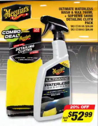 Autobarn Meguiar's - Ultimate Waterless Wash & Wax 768ml + Supreme Shine Detailing Cloth Pack offer