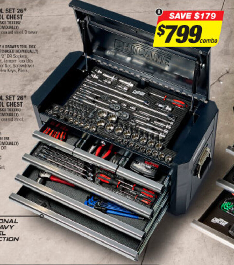 165 Piece Tool Set 26" 6 Drawer Tool Chest offer at Autobarn