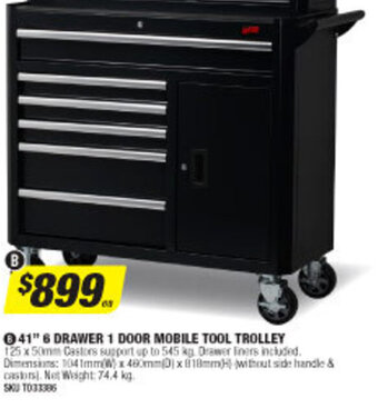 Autobarn 41" 6 Drawer 1 Door Mobile Tool Trolley offer