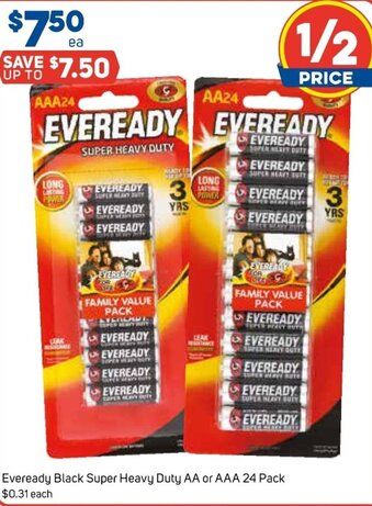 Foodland Eveready Black Super Heavy Duty AA or AAA 24 Pack offer
