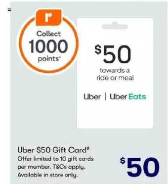 Uber $50 gift card