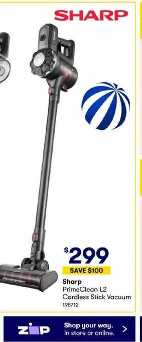 BIG W Sharp primeclean l2 cordless stick vacuum offer