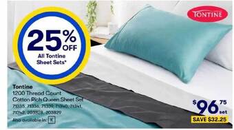 BIG W Tontine 1200 thread count cotton rich queen sheet set offer