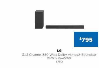 Bing Lee Lg 3.1.2 channel 380 watt dolby atmos soundbar with subwoofer offer