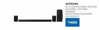 Bing Lee Samsung 9.1.4 channel dolby atmos soundbar with rear speakers and wireless subwoofer offer