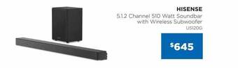 Bing Lee Hisense 5.1.2 channel 510 watt soundbar with wireless subwoofer offer