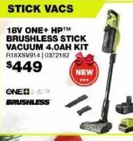 Bunnings 18v one+ hp brushless stick vacuum 4.0ah kit offer
