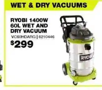 Bunnings Ryobi 1400w 60l wet and dry vacuum offer