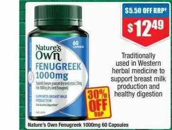 Chemist Warehouse Nature's own fenugreek 1000mg 60 capsules offer