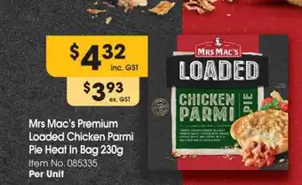 Campbells Wholesale Mrs mac's premium loaded chicken parmi pie heat in bag offer