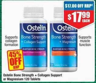 Chemist Warehouse Ostelin bone strength + collagen support or magnesium 120 tablets offer