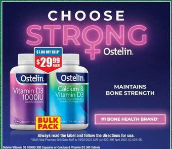 Chemist Warehouse Ostelin vitamin d3 1000iu 300 capsules or calcium & vitamin d3 300 tablets offer