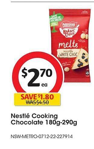 Coles Nestlé cooking chocolate 180g-290g offer