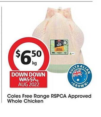 Coles Coles free range rspca approved whole chicken offer