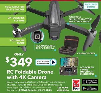 Jaycar Electronics Rc foldable drone with 4k camera offer