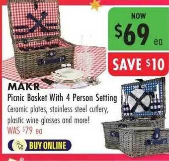 Makr picnic basket with 4 person setting
