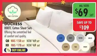 Duchess 800tc cotton sheet sets