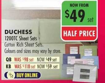 Lincraft Duchess 1200tc sheet sets offer
