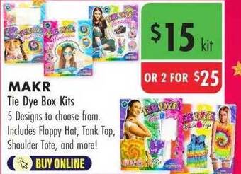 Lincraft Makr tie dye box kits offer