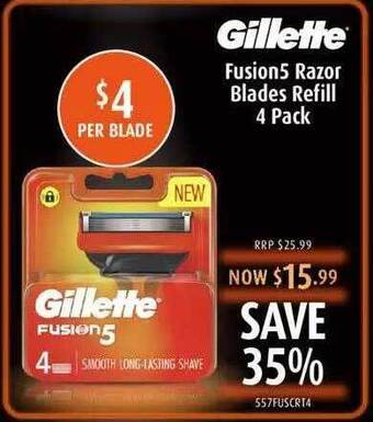 Shaver Shop Gillette fusion 5 razor blades refill 4 pack offer