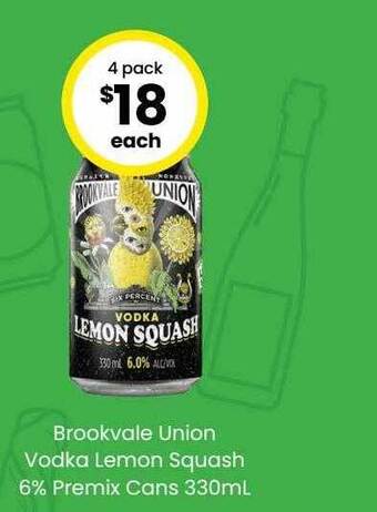 The Bottle O Brookvale union vodka lemon squash 6% premix cans offer