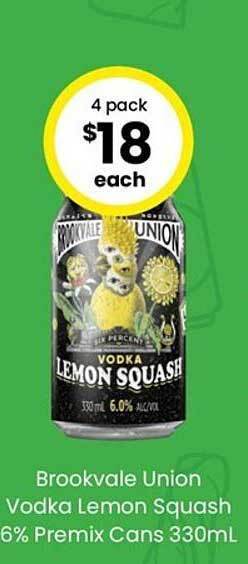 Brookvale union vodka lemon squash 6% premix cans