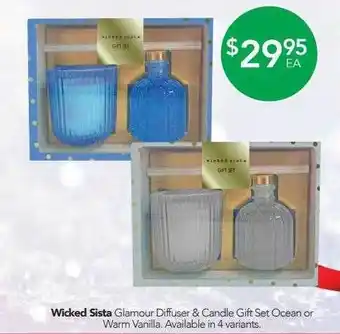 Wicked sista glamour diffuser & candle gift set ocean or warm vanilla