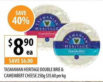 Supabarn Tasmanian Heritage Double Brie & Camembert Cheese 250g offer