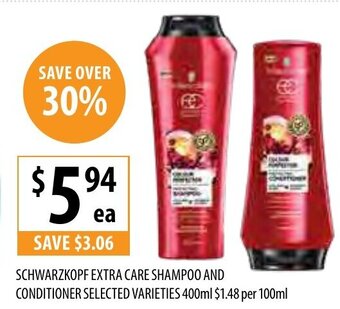 Supabarn Schwarzkopf Extra Care Shampoo and Conditioner 400ml offer