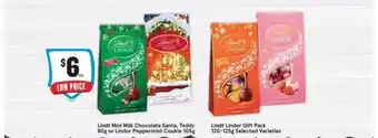 IGA Lindt mini milk chocolate santa, teddy or lindor peppermint cookie or gift pack offer