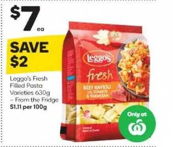 Woolworths Leggo's fresh filled pasta varieties offer
