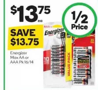 Woolworths Energizer max aa or aaa offer