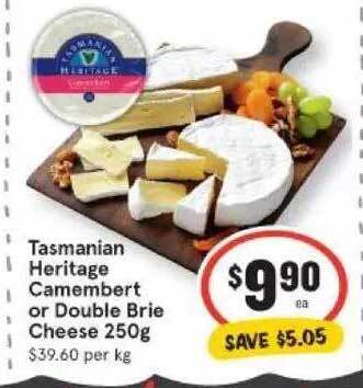 IGA Tasmanian heritage camembert or double brie cheese offer