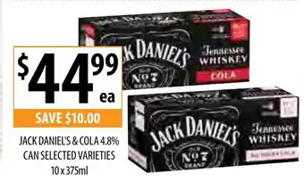 Supabarn Jack Daniel's & Cola 4.8% 10x375ml offer