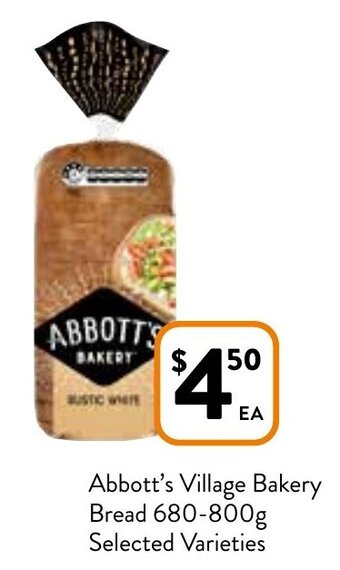 Foodworks Abbott's Village Bakery Bread 680-800g offer