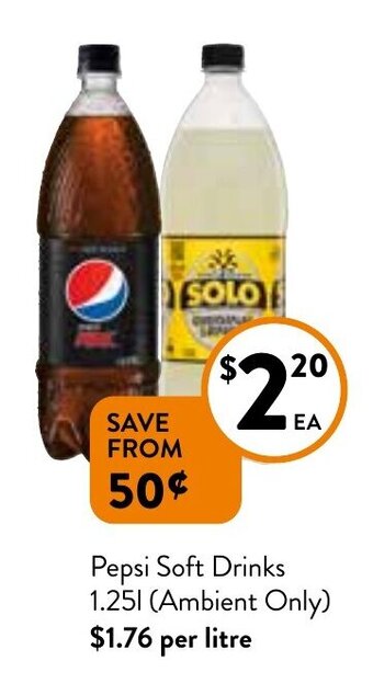 Foodworks Pepsi Soft Drinks 1.25l offer