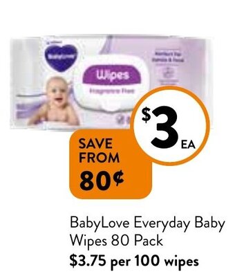 Foodworks BabyLove Everyday Baby Wipes 80 Pack offer