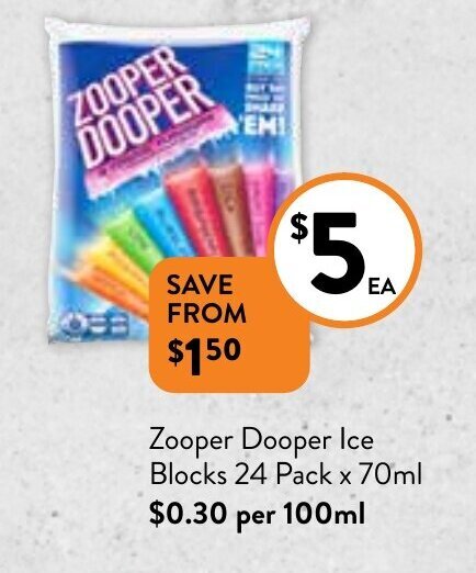 Zooper Dooper Ice Blocks 24 Pack x 70ml offer at Foodworks