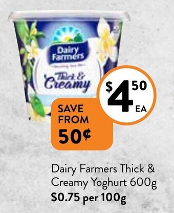Foodworks Dairy Farmers Thick & Creamy Yoghurt 600g offer