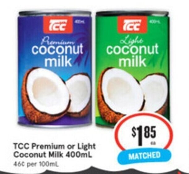 TCC Premium or Light Coconut Milk 400ml offer at IGA